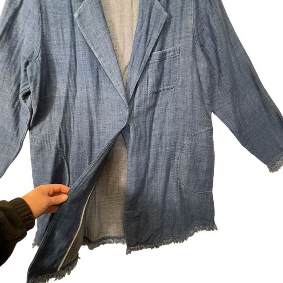 Soft Surroundings Chambray Denim Frayed Edge Longline Jacket xl - Picture 7 of 15